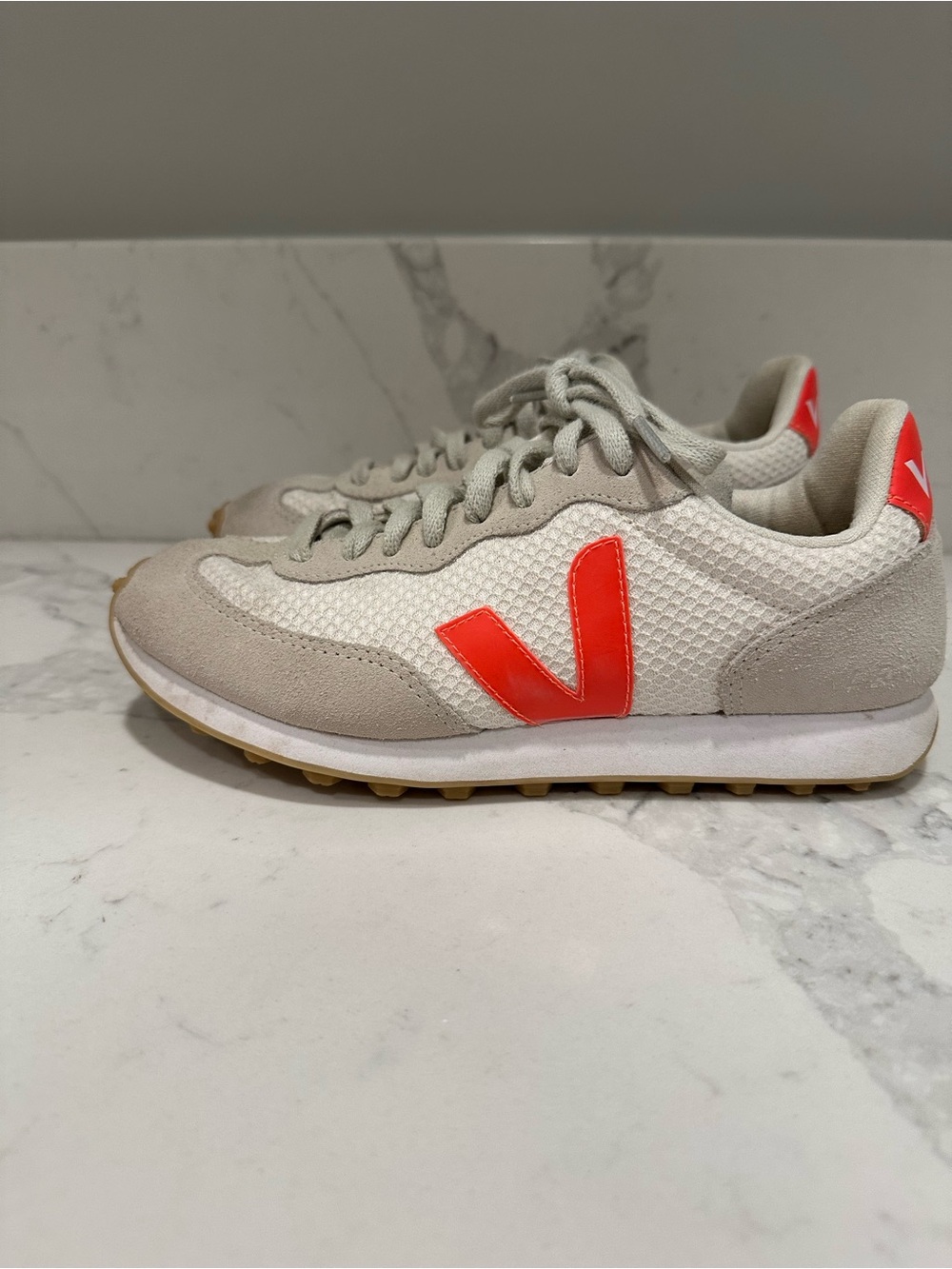 Veja Women’s Sneakers in Off-White with Bright Orange V